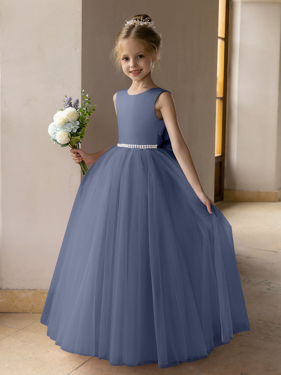 Tulle Ball Gown/Princess Flower Girl Dresses With Pearls & Satin Bowknot