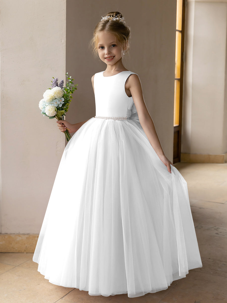 Tulle Ball Gown/Princess Flower Girl Dresses With Pearls & Satin Bowknot