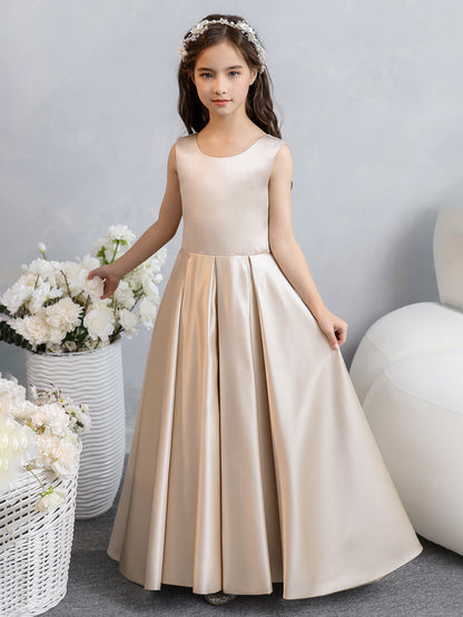 Crew Neck Satin Flower Girl Dresses with Bowknot