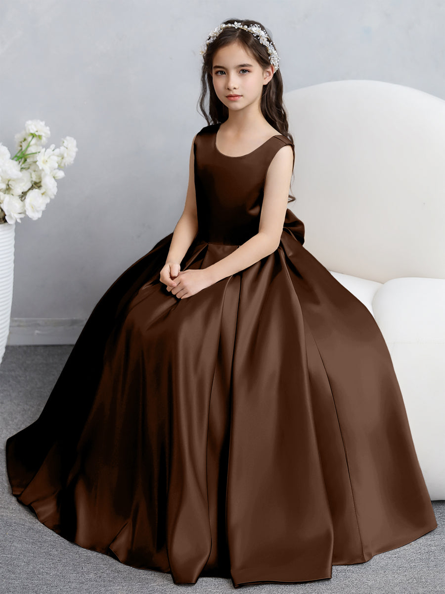 Crew Neck Satin Flower Girl Dresses with Bowknot