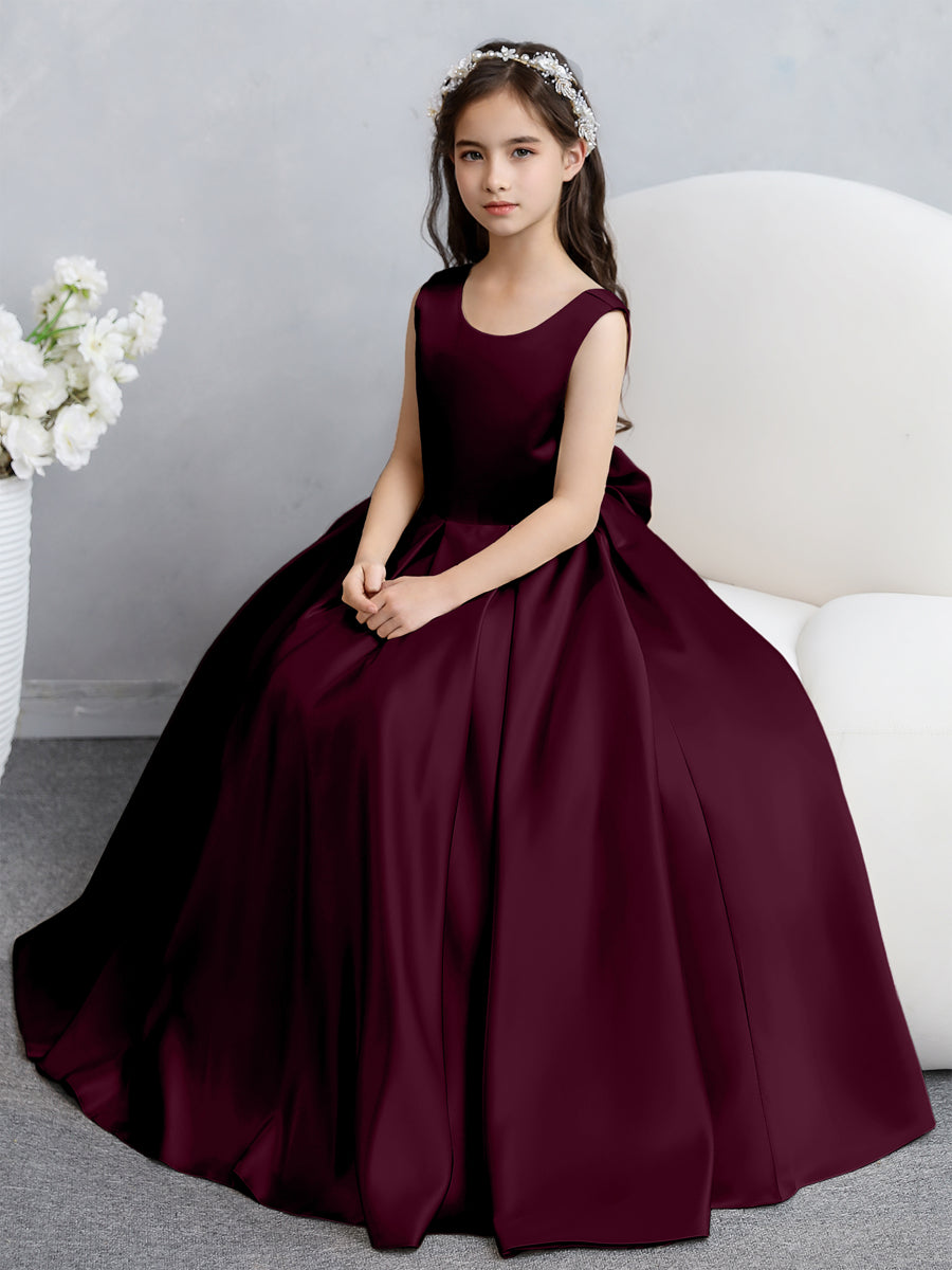 Crew Neck Satin Flower Girl Dresses with Bowknot