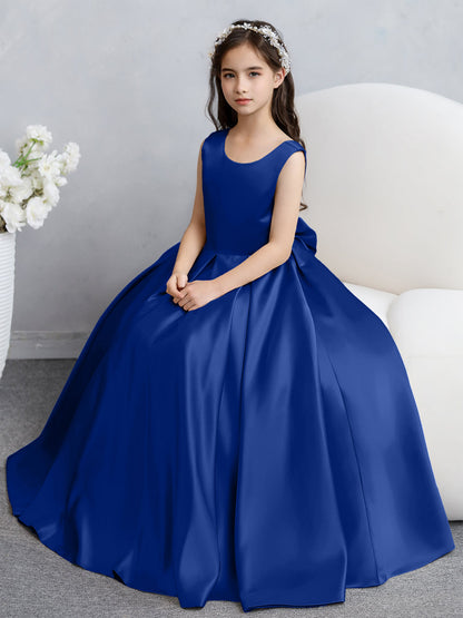 Crew Neck Satin Flower Girl Dresses with Bowknot