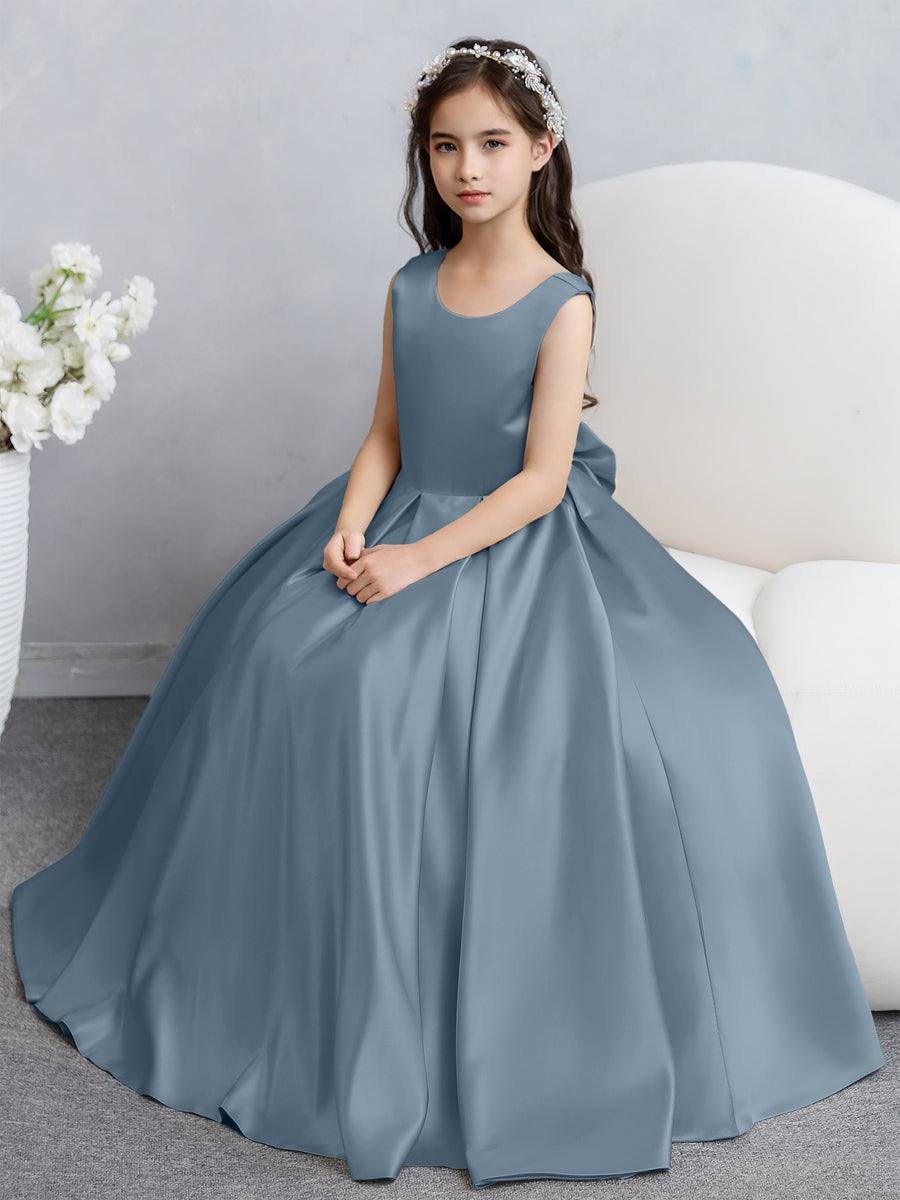 Crew Neck Satin Flower Girl Dresses with Bowknot