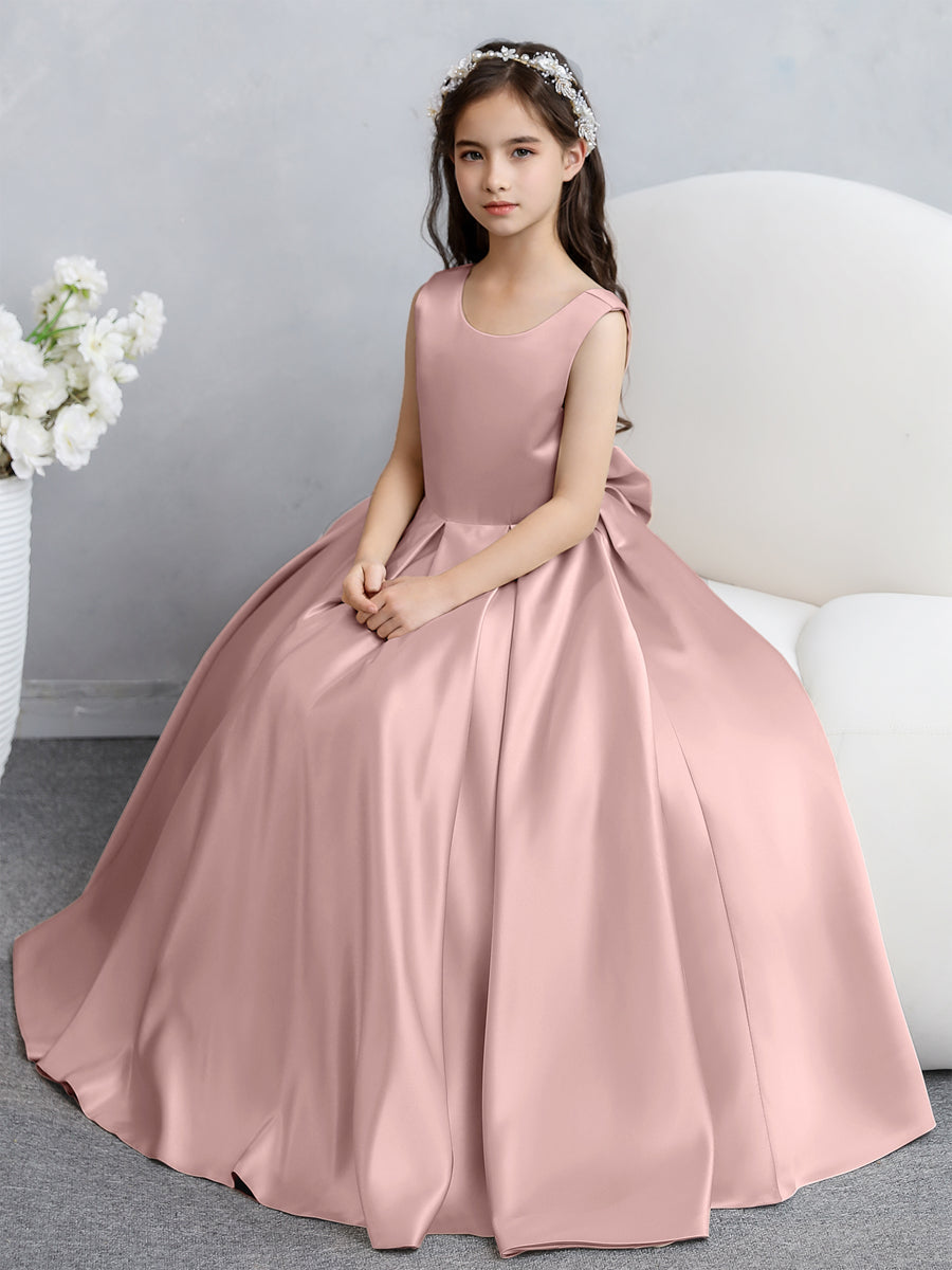 Crew Neck Satin Flower Girl Dresses with Bowknot