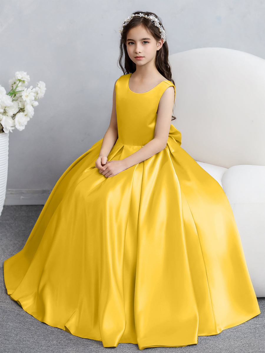 Crew Neck Satin Flower Girl Dresses with Bowknot