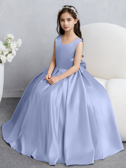 Crew Neck Satin Flower Girl Dresses with Bowknot