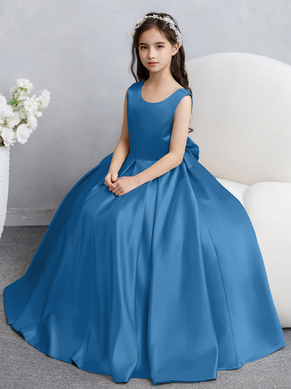 Crew Neck Satin Flower Girl Dresses with Bowknot