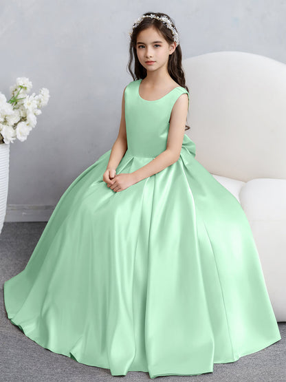 Crew Neck Satin Flower Girl Dresses with Bowknot