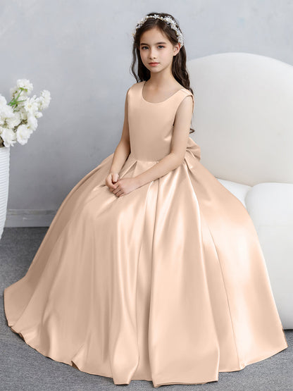 Crew Neck Satin Flower Girl Dresses with Bowknot