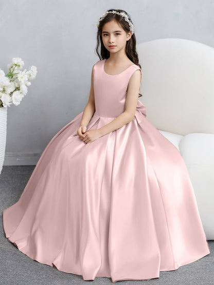 Crew Neck Satin Flower Girl Dresses with Bowknot