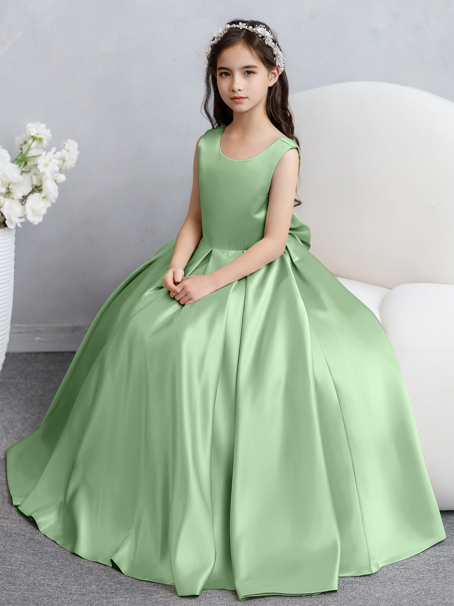 Crew Neck Satin Flower Girl Dresses with Bowknot