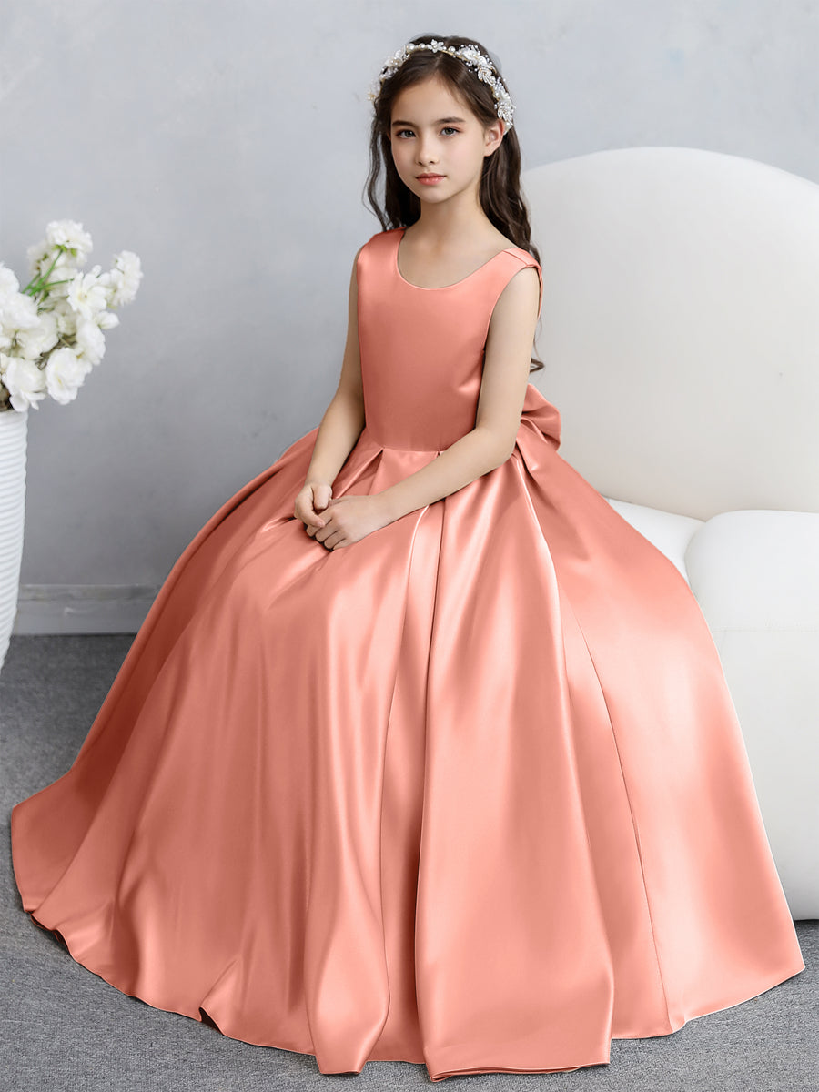 Crew Neck Satin Flower Girl Dresses with Bowknot