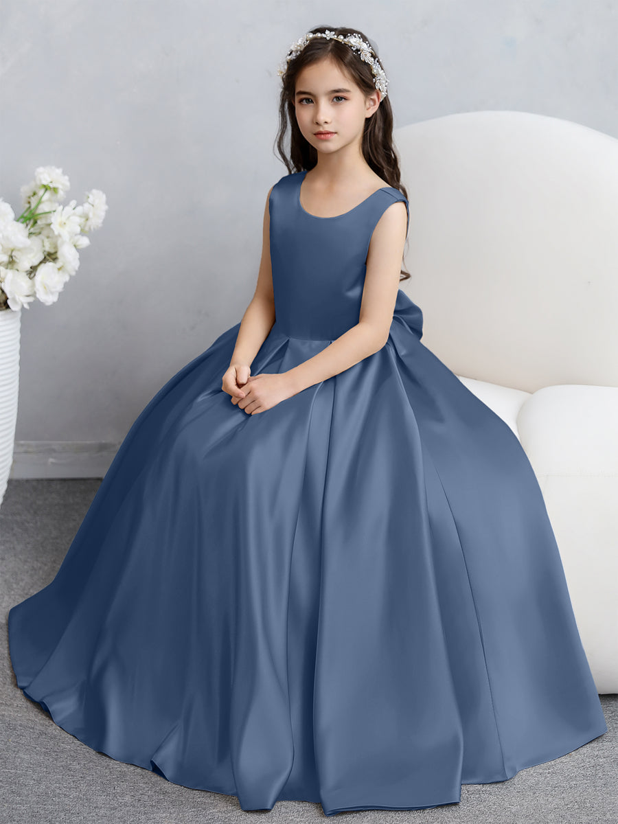 Crew Neck Satin Flower Girl Dresses with Bowknot