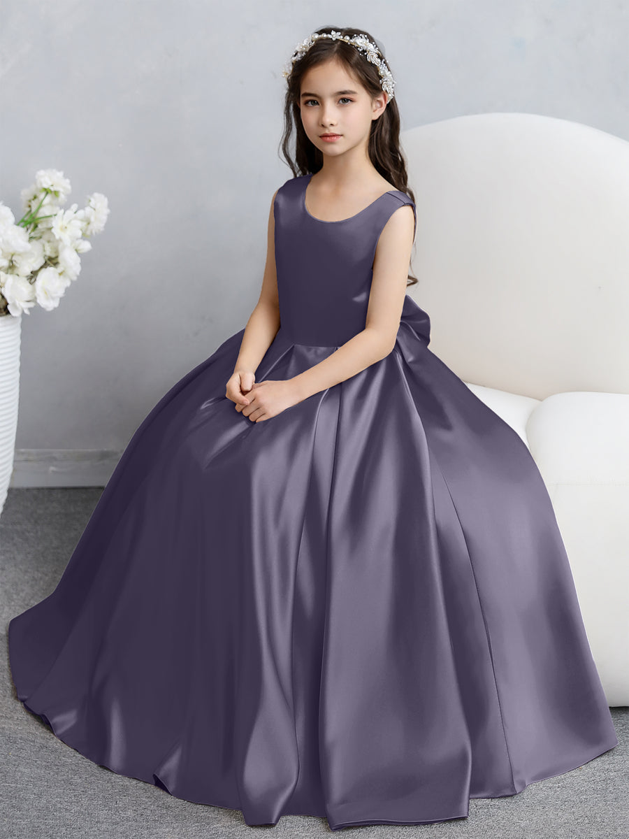 Crew Neck Satin Flower Girl Dresses with Bowknot