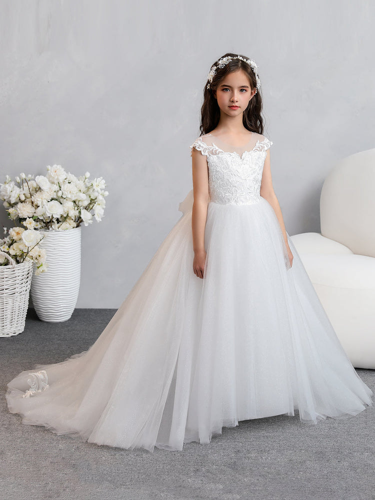 Ivory Color V-Necked Kids Flower Girls Wedding Party Dress - China Kids  Girls Clothing and Tulle Dress price