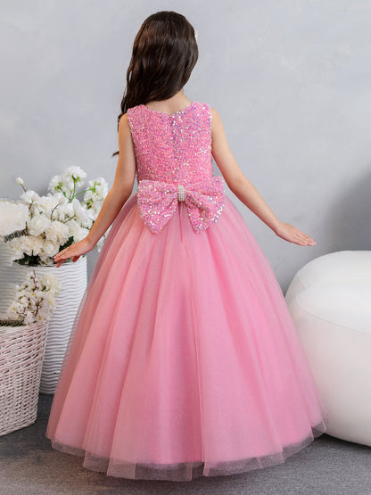 Tulle Ball Gown/Princess Sequins Flower Girl Dresses With Pearls & Bowknot