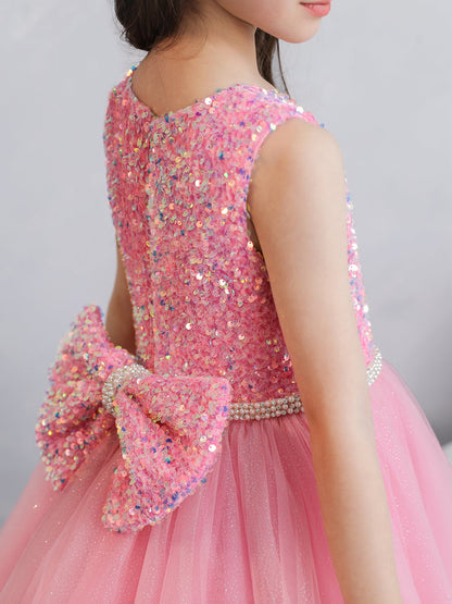 Tulle Ball Gown/Princess Sequins Flower Girl Dresses With Pearls & Bowknot