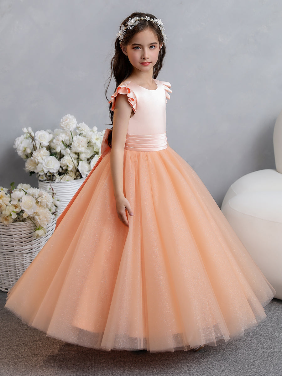 Tulle Ball Gown/Princess Short Sleeves Flower Girl Dresses With Bowknot