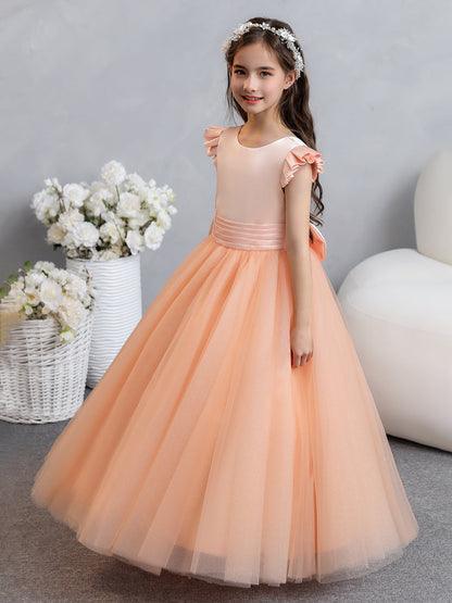 Tulle Ball Gown/Princess Short Sleeves Flower Girl Dresses With Bowknot