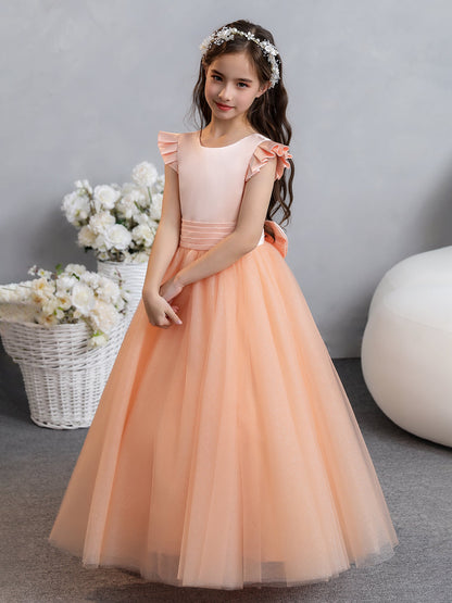 Tulle Ball Gown/Princess Short Sleeves Flower Girl Dresses With Bowknot