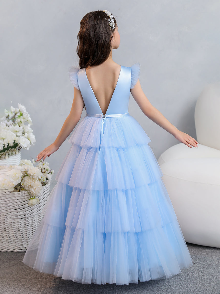 Tulle Ball Gown/Princess Flower Girl Dresses With Tiered Pleats & Rhinestones