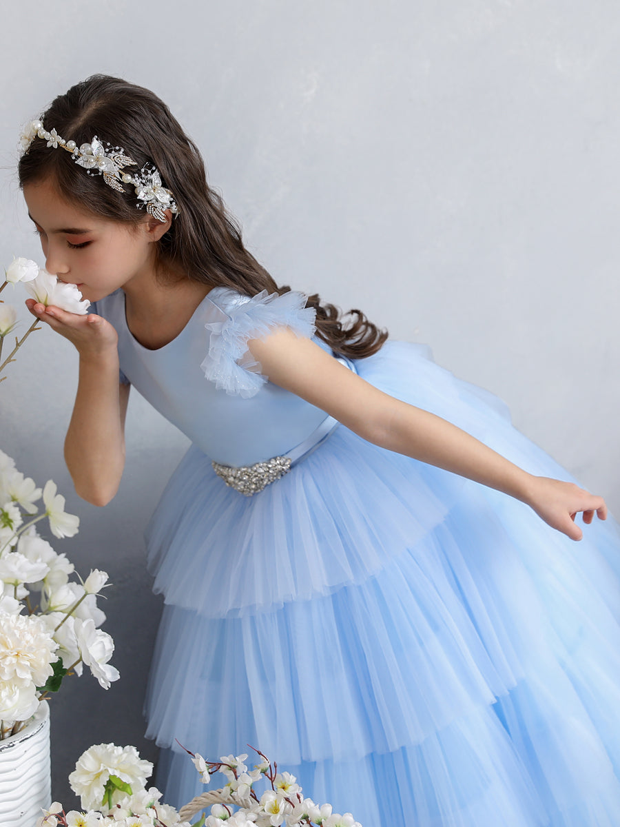 Tulle Ball Gown/Princess Flower Girl Dresses With Tiered Pleats & Rhinestones