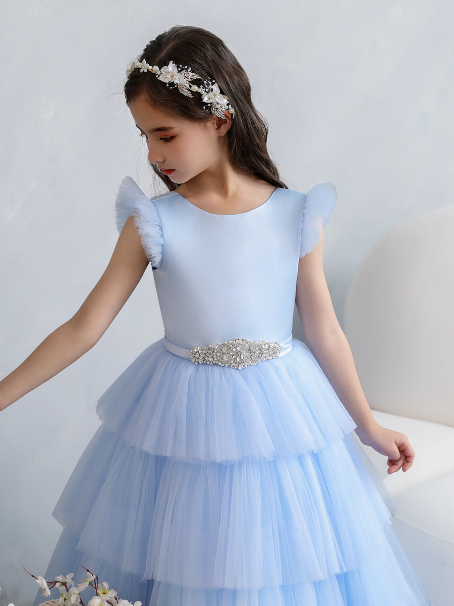 Tulle Ball Gown/Princess Flower Girl Dresses With Tiered Pleats & Rhinestones