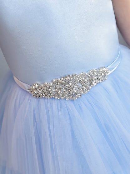 Tulle Ball Gown/Princess Flower Girl Dresses With Tiered Pleats & Rhinestones