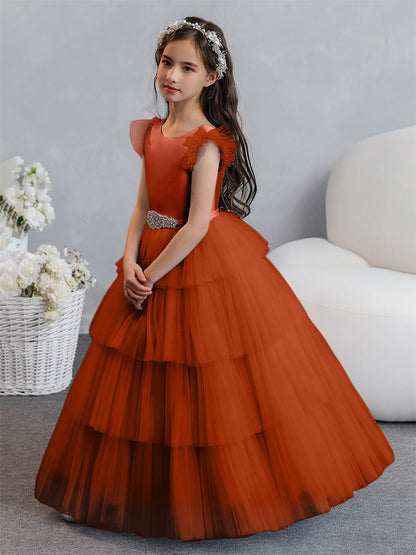 Tulle Ball Gown/Princess Flower Girl Dresses With Tiered Pleats & Rhinestones