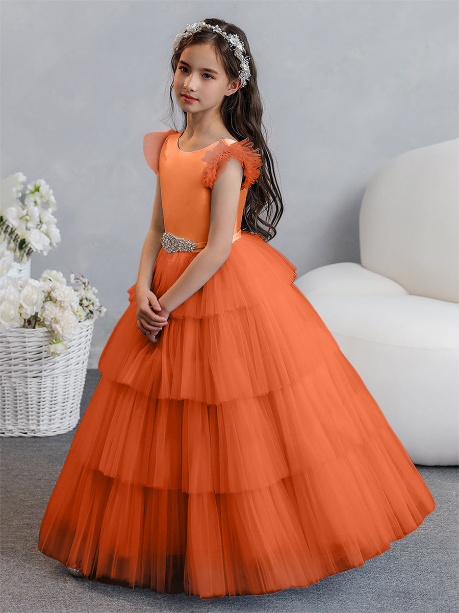 Size 7 Flower outlet Girl Dress Youth Pageant Ball Gown Fuchsia Orange