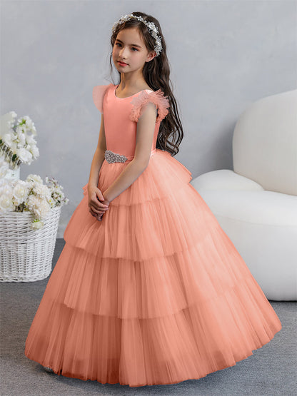 Tulle Ball Gown/Princess Flower Girl Dresses With Tiered Pleats & Rhinestones