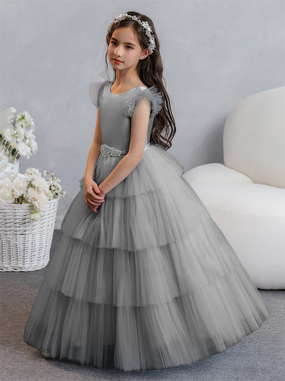 Tulle Ball Gown/Princess Flower Girl Dresses With Tiered Pleats & Rhinestones