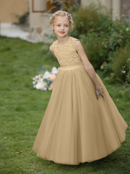 Crew Neck Tulle Flower Girl Dresses with Applique & Sash