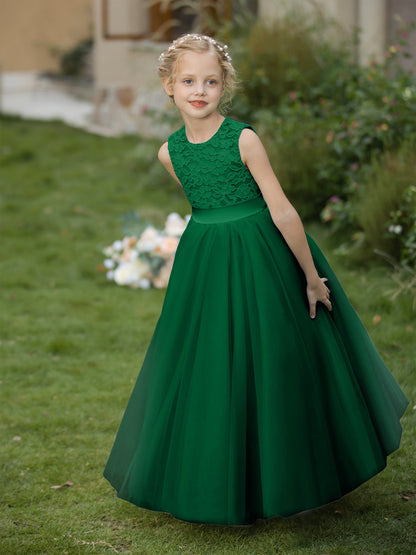 Crew Neck Tulle Flower Girl Dresses with Applique & Sash