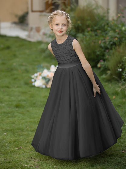 Crew Neck Tulle Flower Girl Dresses with Applique & Sash