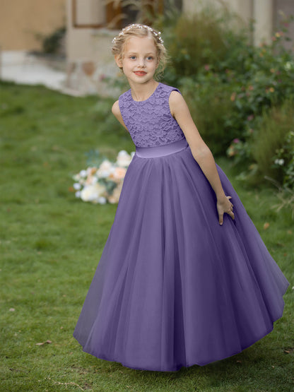 Crew Neck Tulle Flower Girl Dresses with Applique & Sash