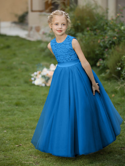 Crew Neck Tulle Flower Girl Dresses with Applique & Sash