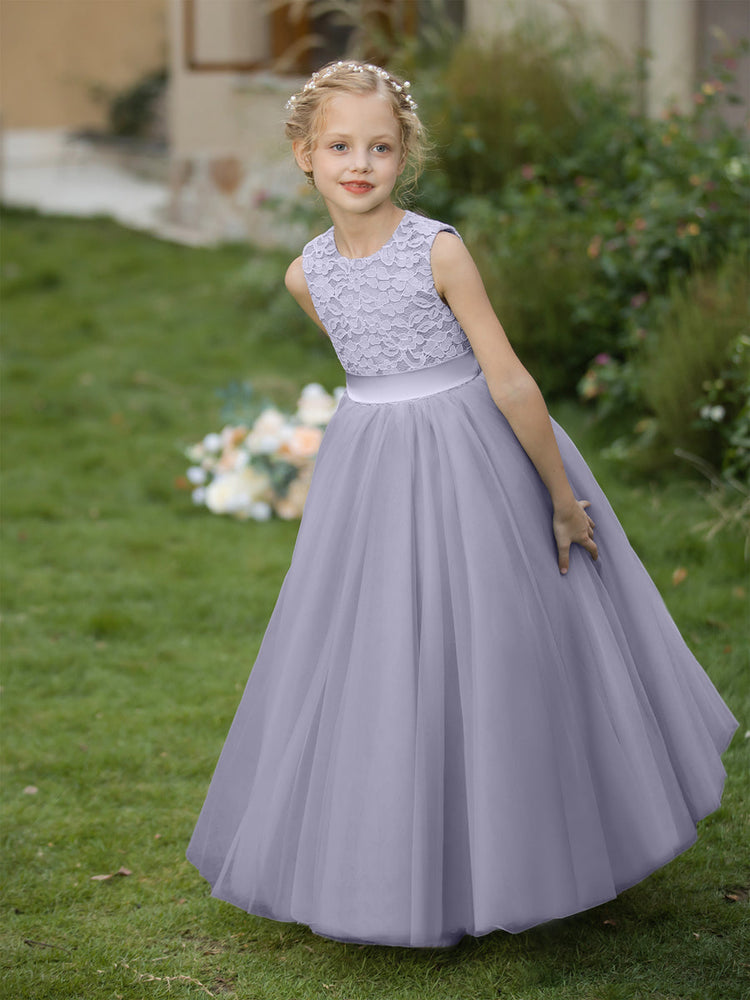 White and fashion lilac flower girl dresses