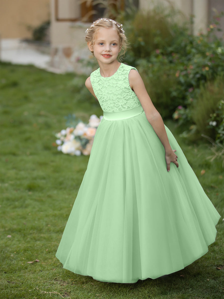 Crew Neck Tulle Flower Girl Dresses with Applique & Sash