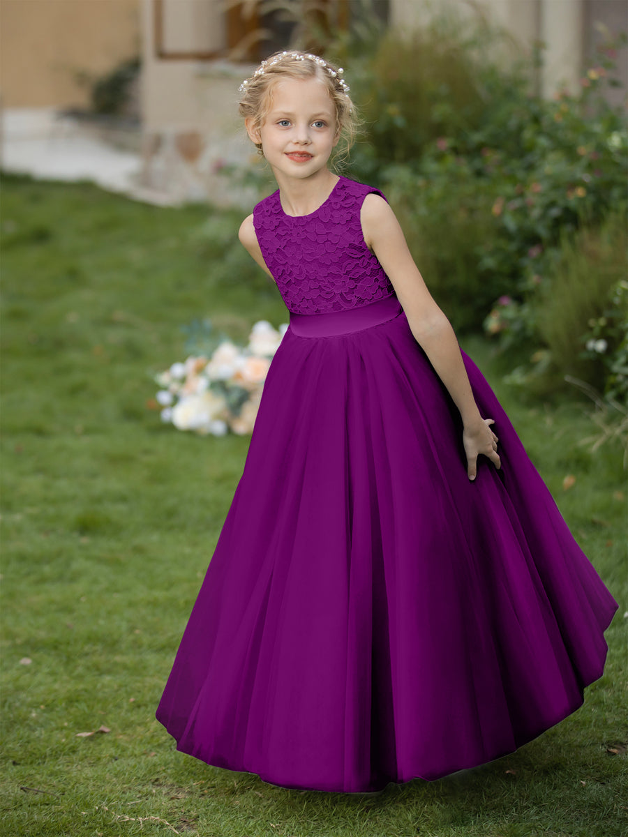 Crew Neck Tulle Flower Girl Dresses with Applique & Sash