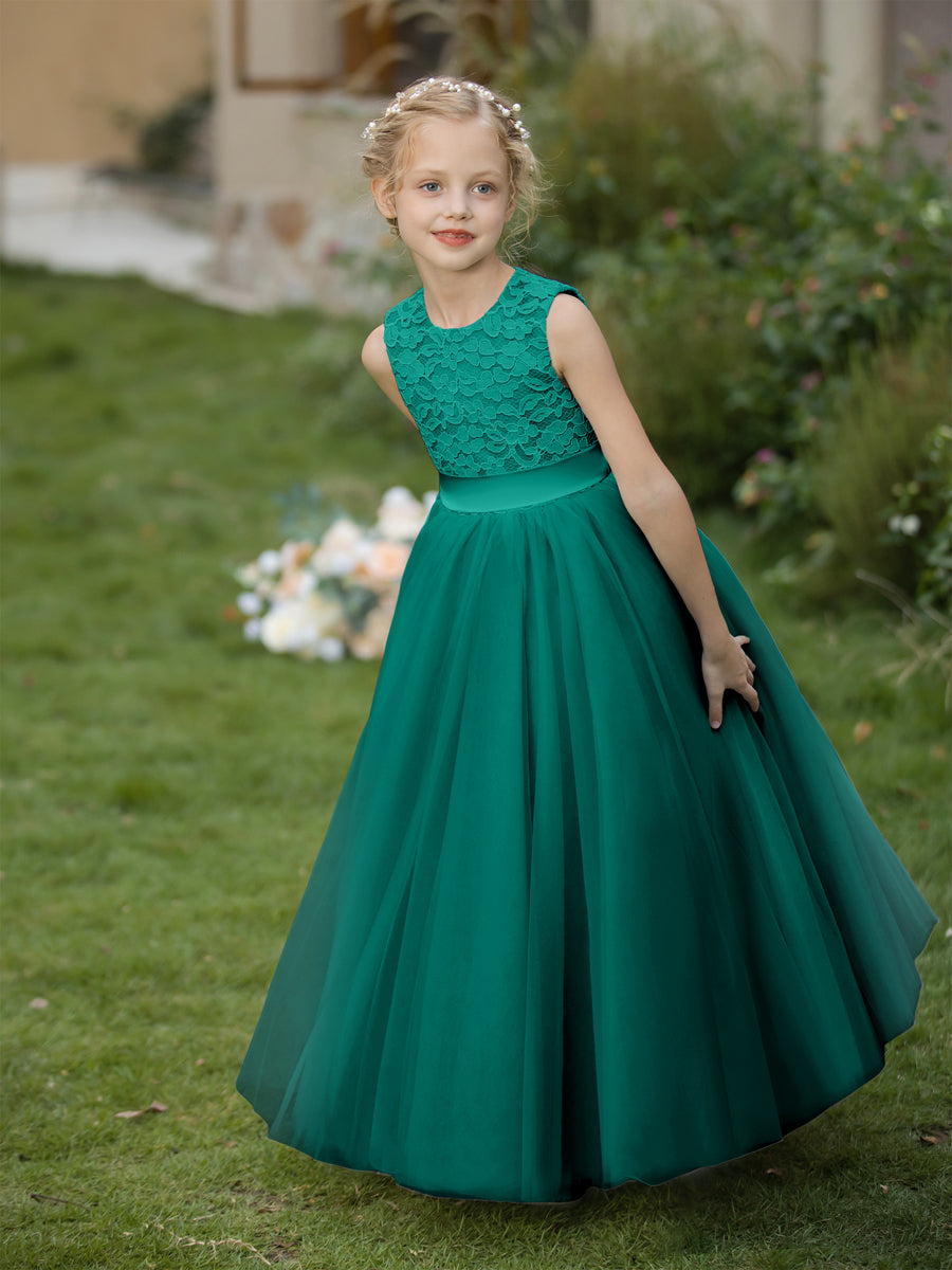 Crew Neck Tulle Flower Girl Dresses with Applique & Sash