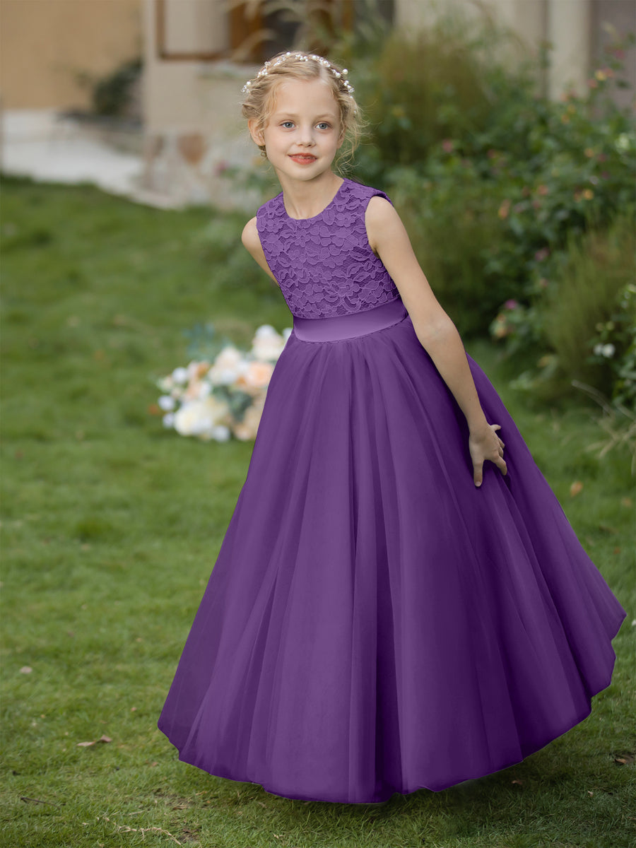 Crew Neck Tulle Flower Girl Dresses with Applique & Sash