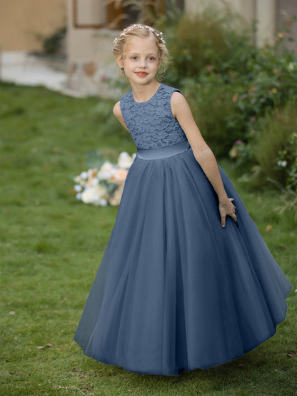 Crew Neck Tulle Flower Girl Dresses with Applique & Sash