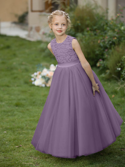 Crew Neck Tulle Flower Girl Dresses with Applique & Sash