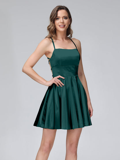 A-Line Sleeveless Backless Short Dresses with Spaghetti Straps