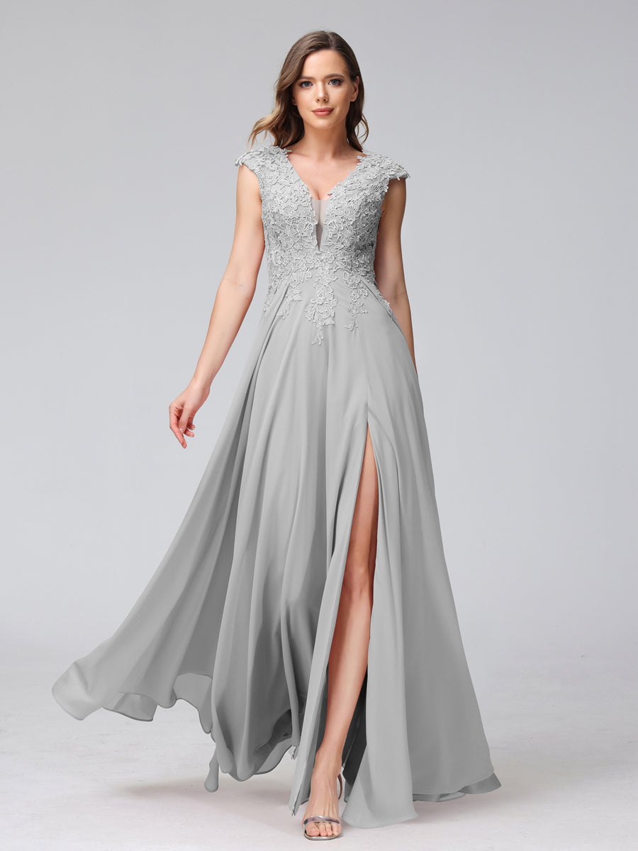 Silver Bridesmaid Dresses Chiffon Long Sleeve Prom Dress