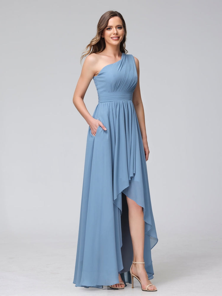 Teal high 2024 low bridesmaid dresses