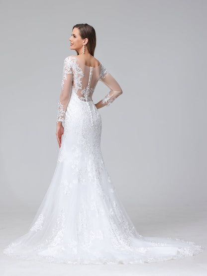 Trumpet/Mermaid Sweetheart Lace Wedding Dresses with Long Sleeves