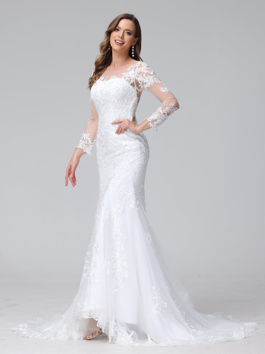 Trumpet/Mermaid Sweetheart Lace Wedding Dresses with Long Sleeves