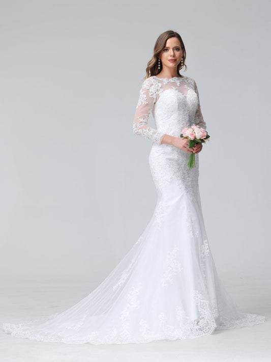 Trumpet/Mermaid Long Sleeves Lace Wedding Dresses with Appliques